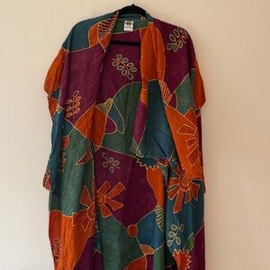BE JAY Vintage hand batik, long draped jacket and pants set